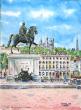 La Place Bellecour et Fourvière à Lyon .Aquarelle de 38 x 28 cm 