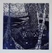 Xylogravure. série bleu
titre: Entre chien et loup 
30x30cm 
daté et signé