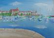 Port de plaisance N° 9 50X70 Huile avec cadre caisse américaine large(10 cm) blanc et liseret bleu 280 Euros