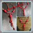 Collier rouge en polymère, bois, cristal