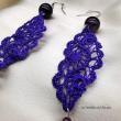 Boucles d'oreilles longues en dentelle de soie française violette, perles en améthyste et acier inoxydable