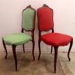 Chaises Louis XV recouvertes du tissu My Love @chivasso, vue d'ensemble des 2 chaises