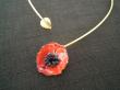 Collier Torque en laiton écrouit, plaqué or, coquelicot en émail sur cuivre grand feu cuit à850°