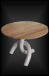 table avec piètement en grès et plateau en chêne.