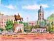 Place Bellecour à Lyon aquarelle de 38 x 28 cm 