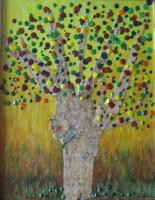 45. LE HETRE & LE NON HETRE - Ecorce de Bouleau Blanc - Mixte : Acrylique et Cire - 25 cm/ 35 cm. , NICOLE BOURGAIT THIERRY LE SET DES FLEURS
