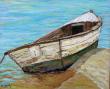 HUILE SUR TOILE : LA BARQUE SUR LE SABLE  46X38