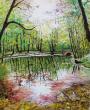 HUILE SUR TOILE : MIROIR (Parc du chateau du Marais dans l'Essonne) 61x50